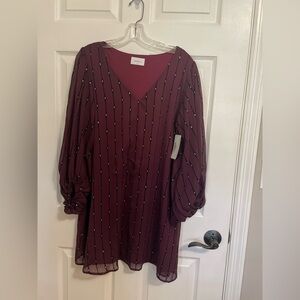 Adrienne Burgundy Dress with Black and White Stripes
